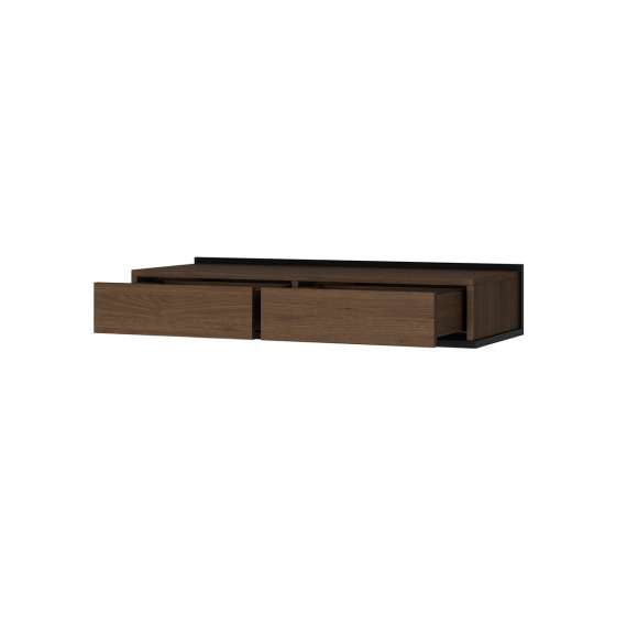 Vegghengt sminkebord ZENAR - 100x19 cm - valnøtt elegant - svart matt - 2 skuffer