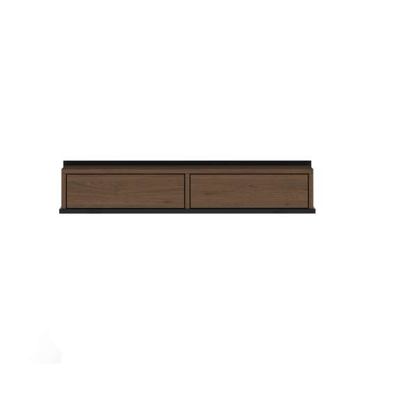 Vegghengt sminkebord ZENAR - 100x19 cm - valnøtt elegant - svart matt - 2 skuffer