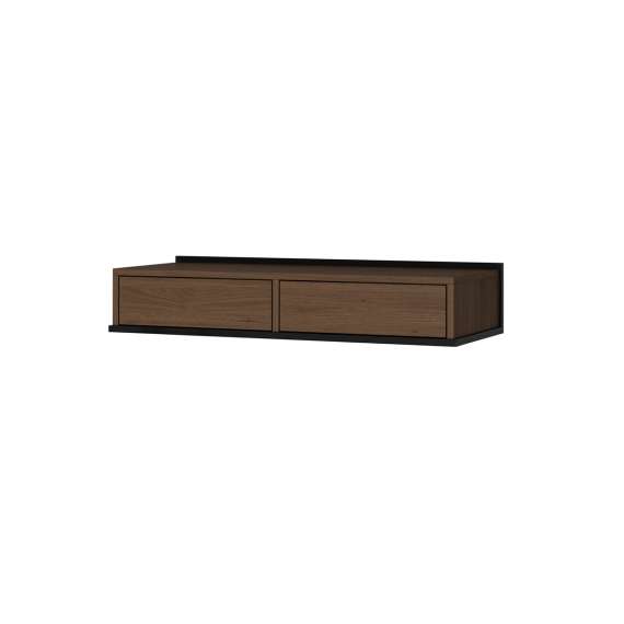 Vegghengt sminkebord ZENAR - 100x19 cm - valnøtt elegant - svart matt - 2 skuffer