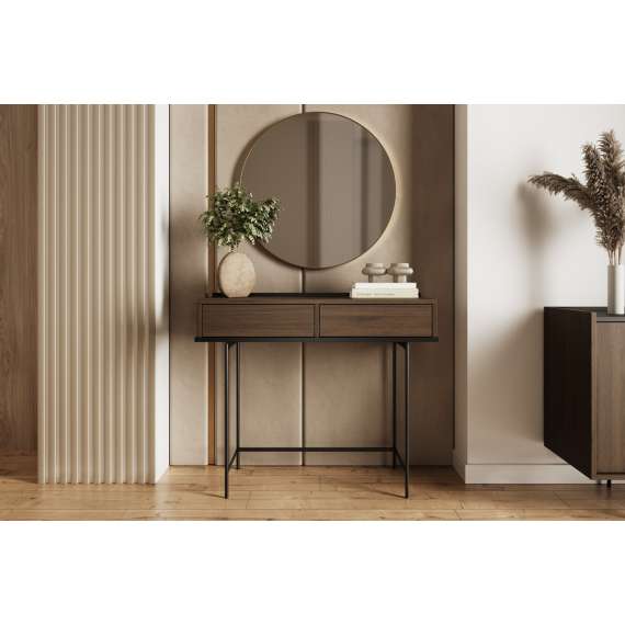Sminkebord ZENAR 100x84 cm - valnøtt elegant - svart matt - med skuff