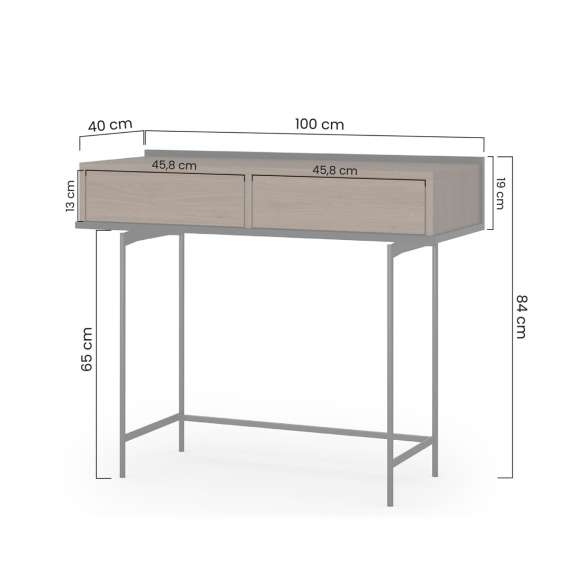 Sminkebord ZENAR 100x84 cm - valnøtt elegant - svart matt - med skuff