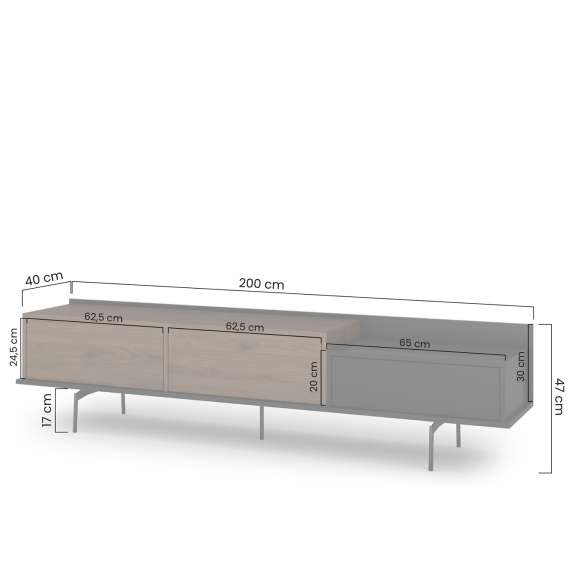 Tv-benk ZENAR 200x47 cm - valnøtt elegant - svart matt - 2 dører - 1 skuff
