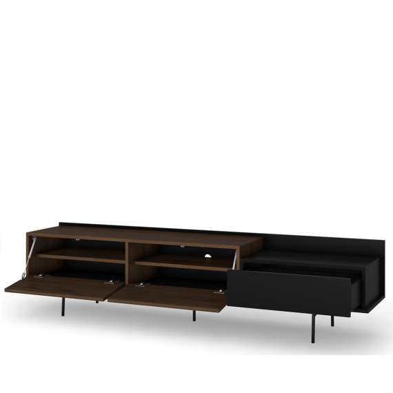Tv-benk ZENAR 200x47 cm - valnøtt elegant - svart matt - 2 dører - 1 skuff