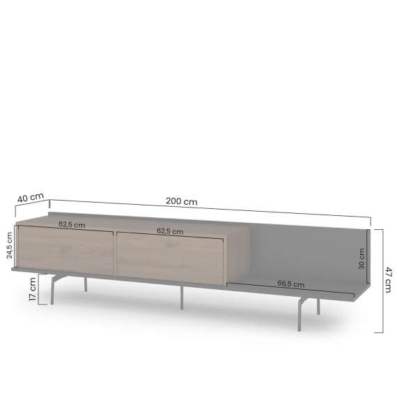 Tv-benk ZENAR 200x47 cm - valnøtt elegant - svart matt - 2 dører