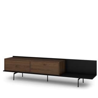Tv-benk ZENAR 200x47 cm - valnøtt elegant - svart matt - 2 dører