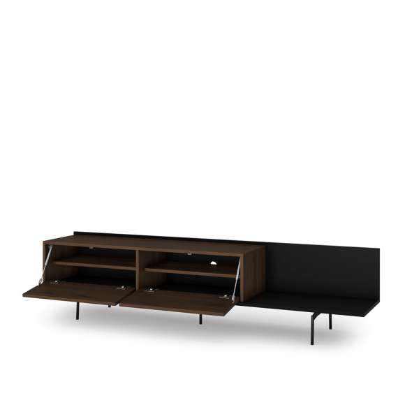 Tv-benk ZENAR 200x47 cm - valnøtt elegant - svart matt - 2 dører