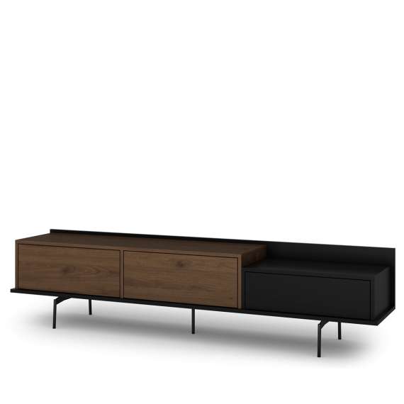 Tv-benk ZENAR 200x47 cm - valnøtt elegant - svart matt - 2 dører - 1 skuff