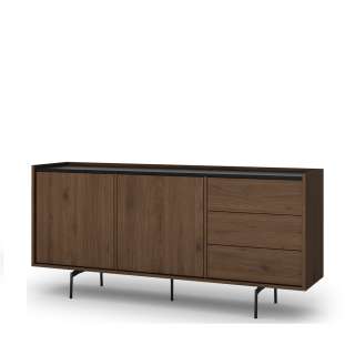 Skjenk ZENAR 170x78 cm - valnøtt elegant - svart matt - 2 dører - 3 skuffer