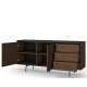 Skjenk ZENAR 170x78 cm - valnøtt elegant - svart matt - 2 dører - 3 skuffer