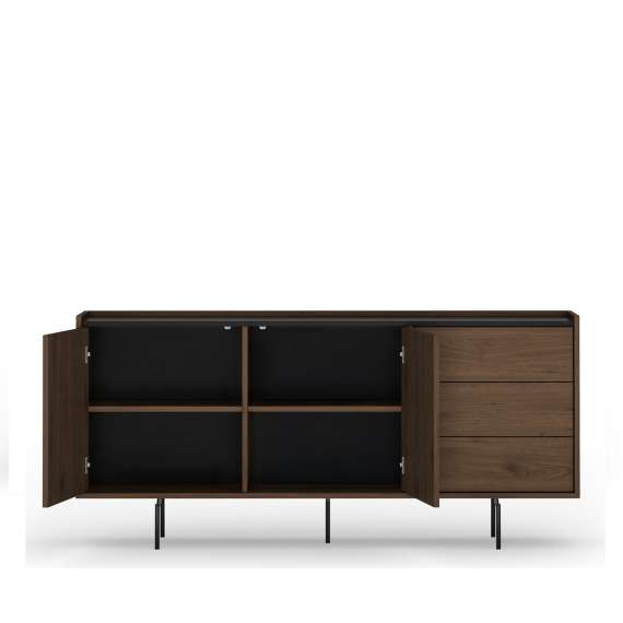 Skjenk ZENAR 170x78 cm - valnøtt elegant - svart matt - 2 dører - 3 skuffer