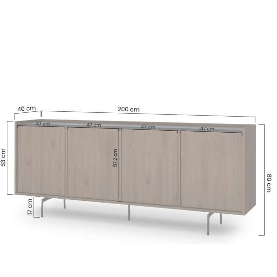 Skjenk ZENAR 200x78 cm - valnøtt elegant - svart matt - 4 dører