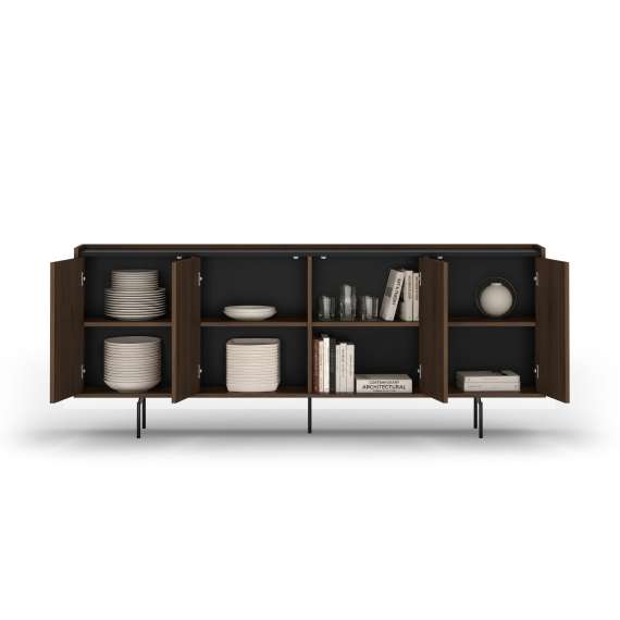 Skjenk ZENAR 200x78 cm - valnøtt elegant - svart matt - 4 dører