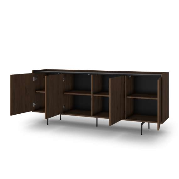 Skjenk ZENAR 200x78 cm - valnøtt elegant - svart matt - 4 dører