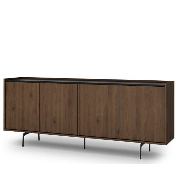 Skjenk ZENAR 200x78 cm - valnøtt elegant - svart matt - 4 dører