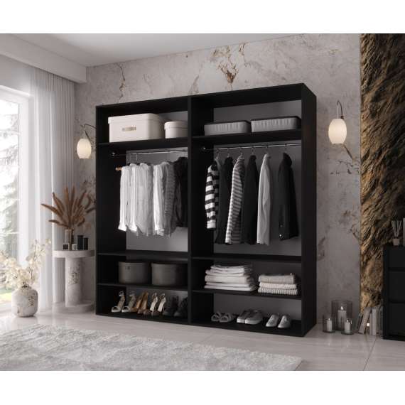 Garderobeskap KRIS 200x202 cm - svart matt - 4 dører