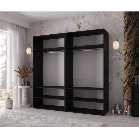 Garderobeskap KRIS 200x202 cm - svart matt - 4 dører