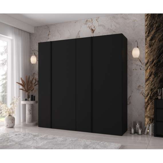 Garderobeskap KRIS 200x202 cm - svart matt - 4 dører