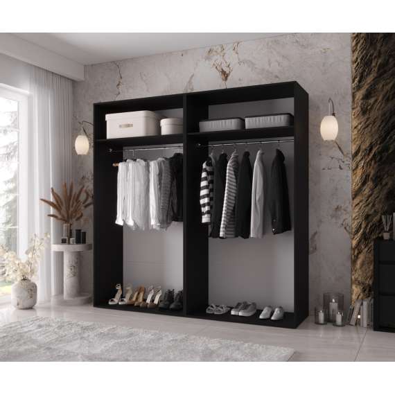 Garderobeskap KRIS 200x202 cm - svart matt - 4 dører