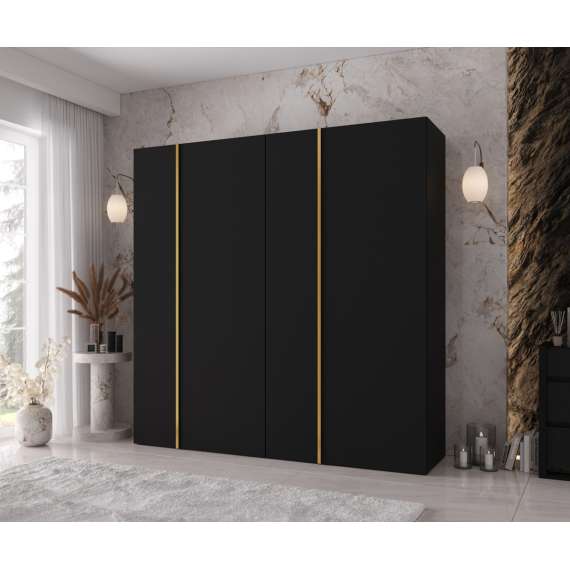 Garderobeskap KRIS 200x202 cm - svart matt - 4 dører