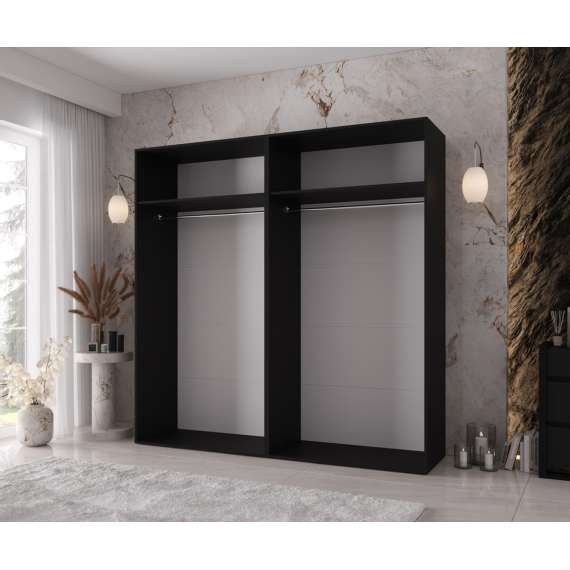 Garderobeskap KRIS 200x202 cm - svart matt - 4 dører