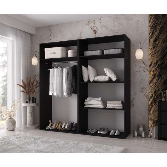 Garderobeskap KRIS 200x202 cm - svart matt - 4 dører