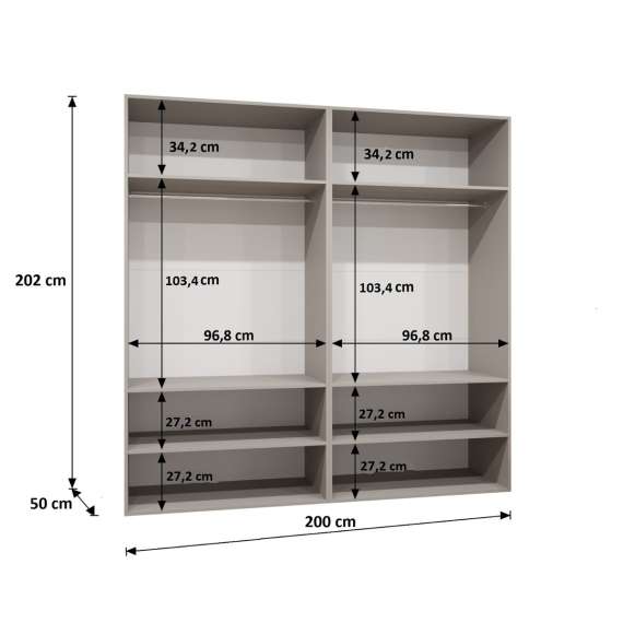 Garderobeskap KRIS 200x202 cm - svart matt - 4 dører