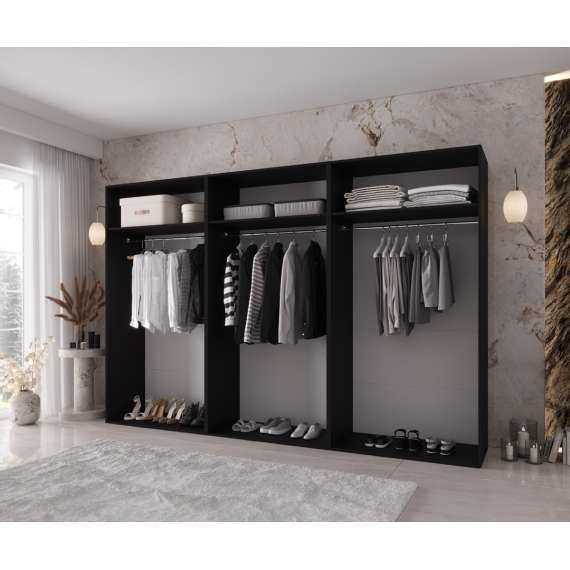 Garderobeskap KRIS 300x202 cm - svart matt - 6 dører
