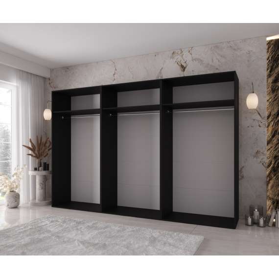 Garderobeskap KRIS 300x202 cm - svart matt - 6 dører