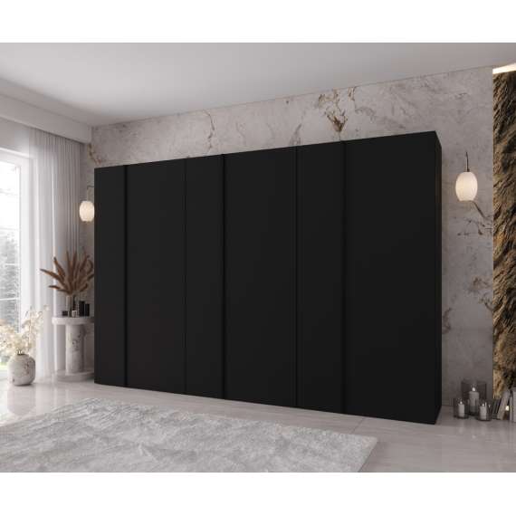 Garderobeskap KRIS 300x202 cm - svart matt - 6 dører