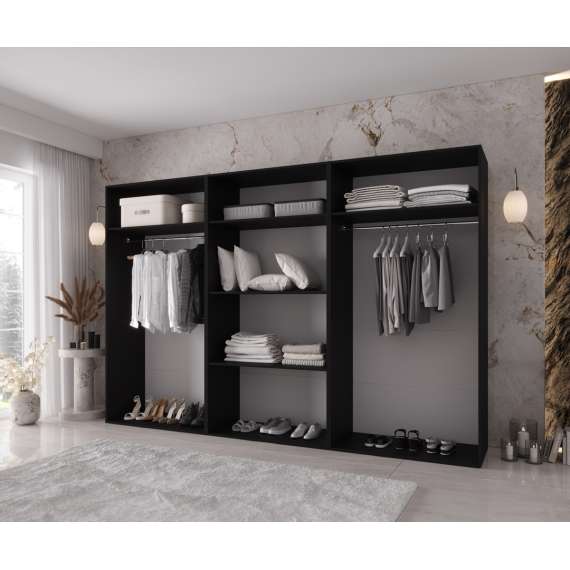 Garderobeskap KRIS 300x202 cm - svart matt - 6 dører