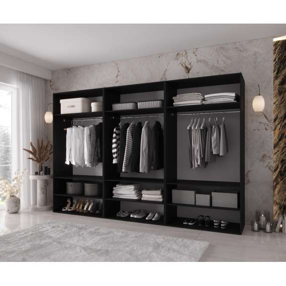 Garderobeskap KRIS 300x202 cm - svart matt - 6 dører