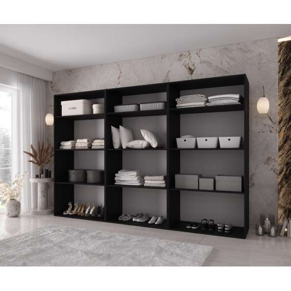 Garderobeskap KRIS 300x202 cm - svart matt - 6 dører