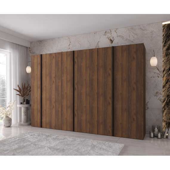 Garderobeskap KRIS 300x202 cm - valnøtt warmia - 6 dører