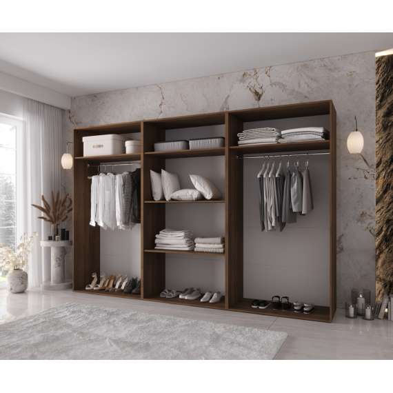 Garderobeskap KRIS 300x202 cm - valnøtt warmia - 6 dører