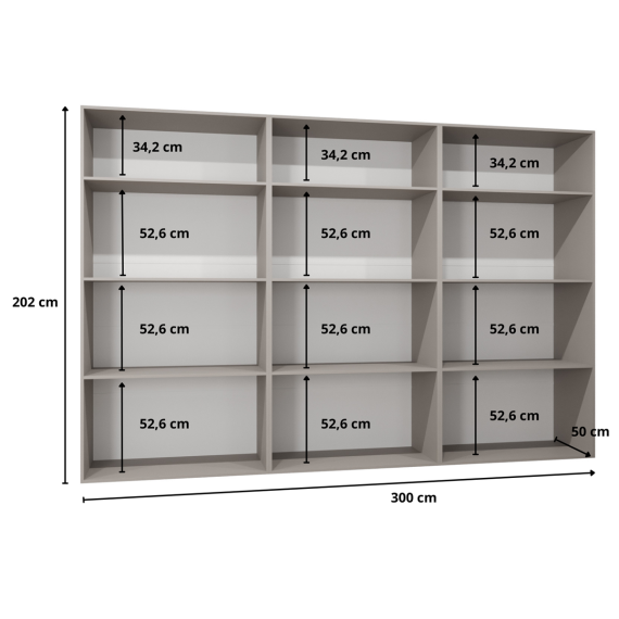 Garderobeskap KRIS 300x202 cm - valnøtt warmia - 6 dører
