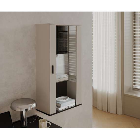 Vegghengt vitrineskap SOHO 60x112 cm - cashmere - svart matt