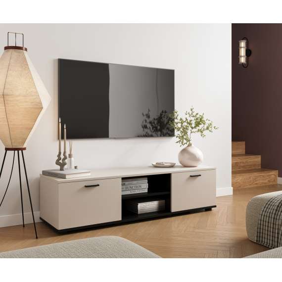Tv-benk SOHO 140x37 cm - cashmere - svart matt - 2 dører