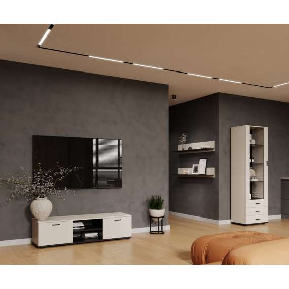 Tv-benk SOHO 140x37 cm - cashmere - svart matt - 2 dører