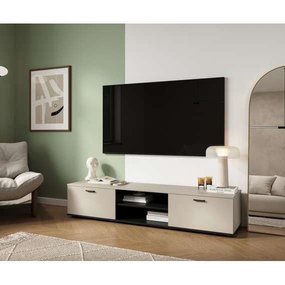 Tv-benk SOHO 180x37 cm - cashmere - svart matt - 2 dører