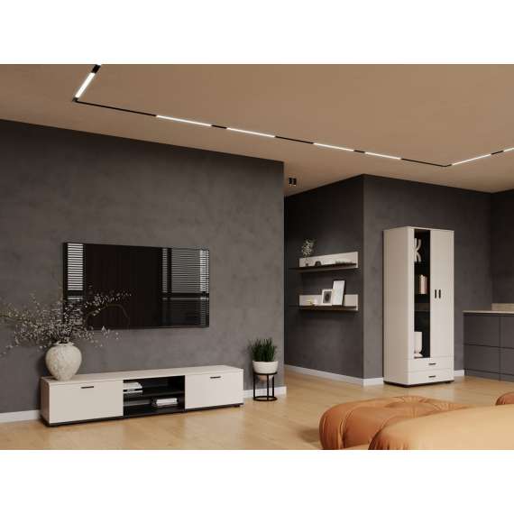 Tv-benk SOHO 180x37 cm - cashmere - svart matt - 2 dører