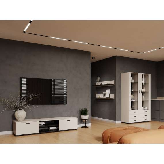 Tv-benk SOHO 180x37 cm - cashmere - svart matt - 2 dører
