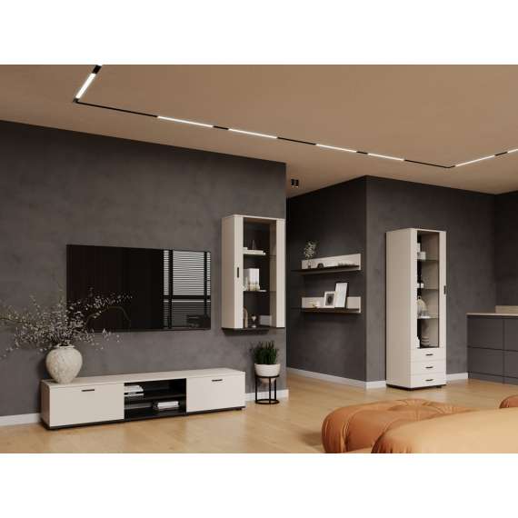 Tv-benk SOHO 180x37 cm - cashmere - svart matt - 2 dører