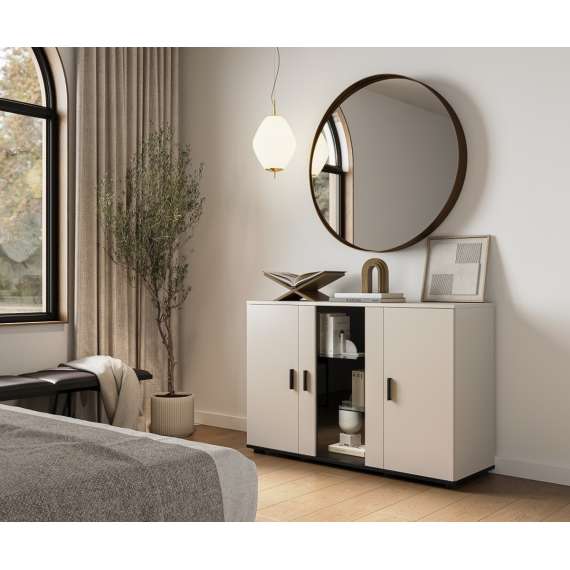 Skjenk SOHO 120x80 cm - cashmere - svart matt - 3 dører
