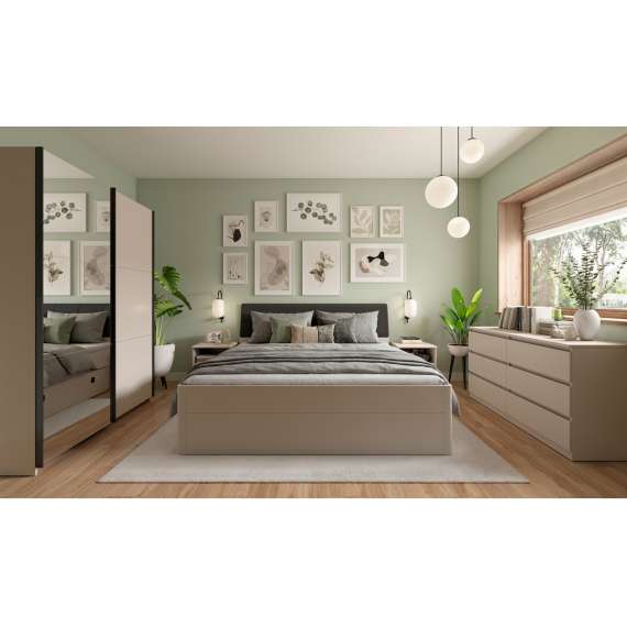 Seng CARANO 180x200 cm - cashmere - antrasit hodegavl - 2 skuffer