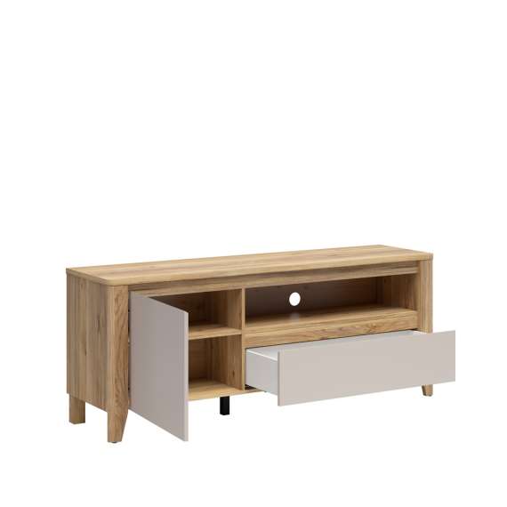 Tv-benk SAWIRA 161x64 cm - 1 dør - 1 skuff - eik mauvella - cashmere