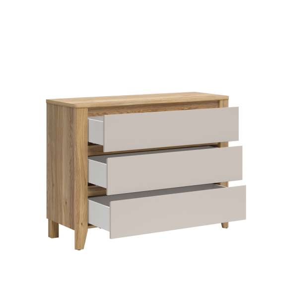 Skjenk SAWIRA 116x90 cm - 3 skuffer - eik mauvella - cashmere
