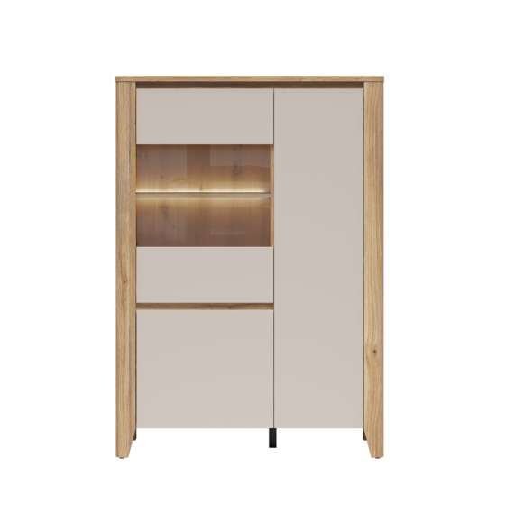 Vitrineskap SAWIRA 107x152 cm - 3 dører - eik mauvella - cashmere