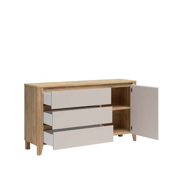 Skjenk SAWIRA 160x90 cm - 3 skuffer - 1 dør - eik mauvella - cashmere