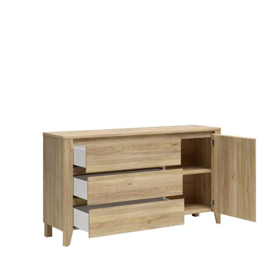Skjenk SAWIRA 160x90 cm - 3 skuffer - 1 dør - eik mauvella