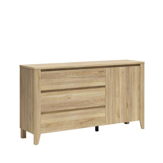 Skjenk SAWIRA 160x90 cm - 3 skuffer - 1 dør - eik mauvella
